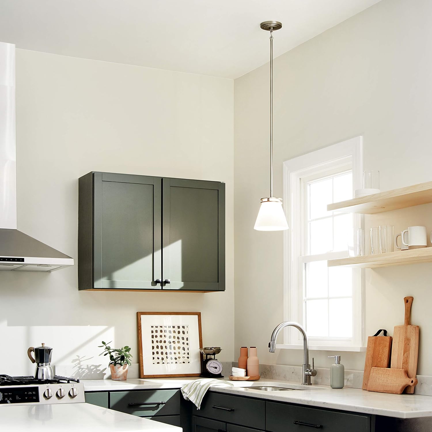 Brushed Nickel Opal Glass Mini Kitchen Pendant Light
