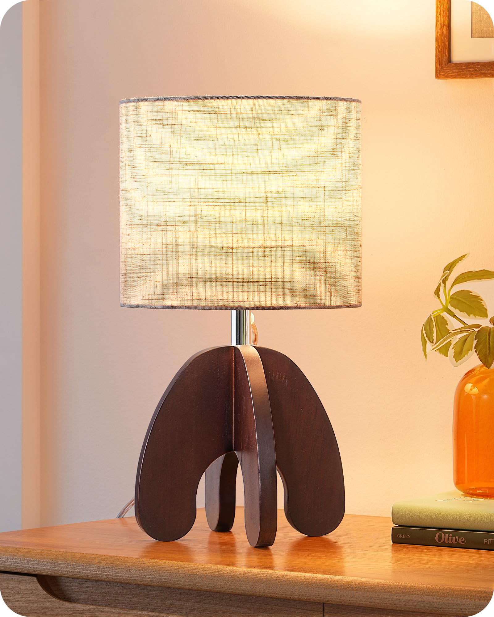 Grey Linen Wood Base Bedside Table Lamp