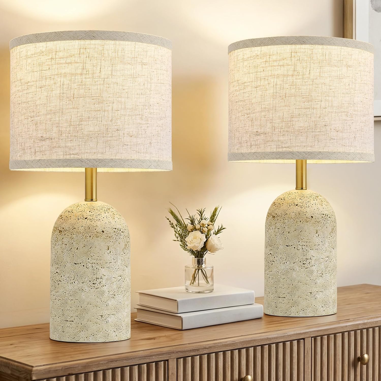 Stone Resin Bedside Table Lamps Set of Two