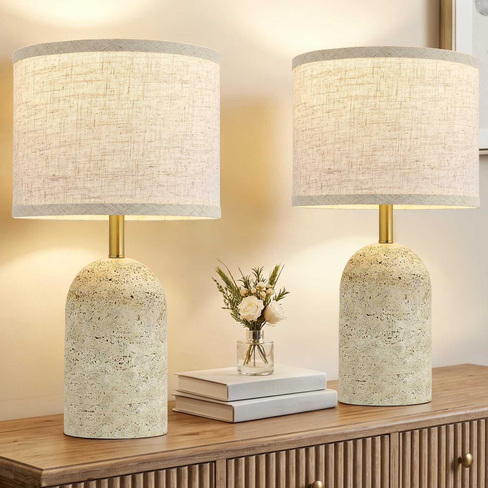 Stone Resin Bedside Table Lamps Set of Two