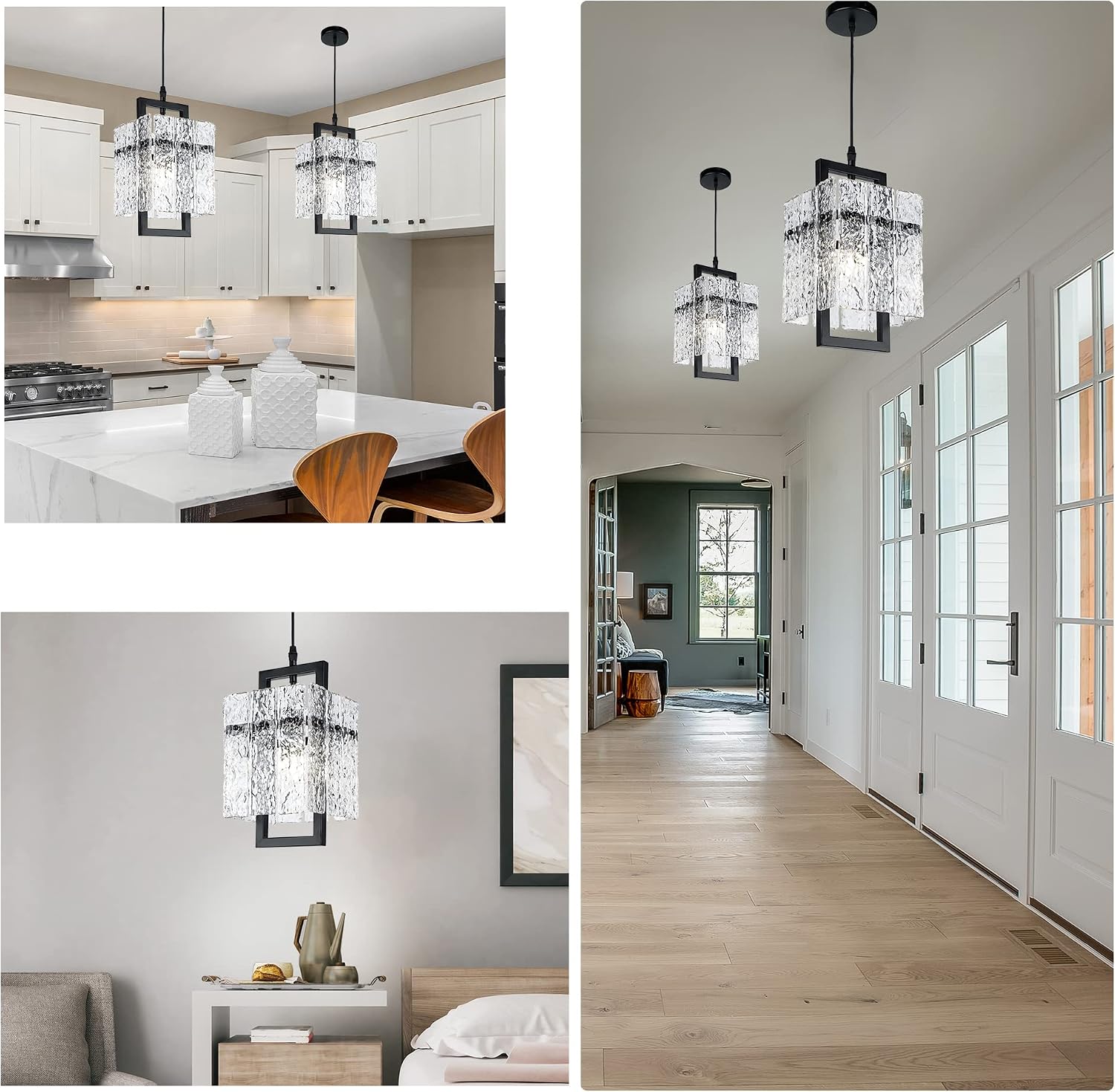 Water Ripple Crystal Adjustable Black Pendant Light