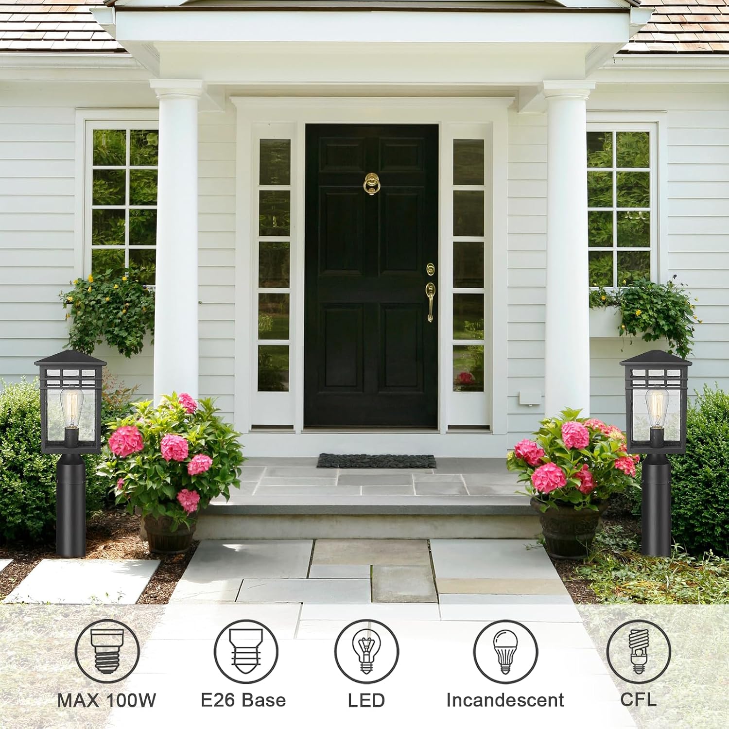 Black Seeded Glass Modern Outdoor Post Lantern