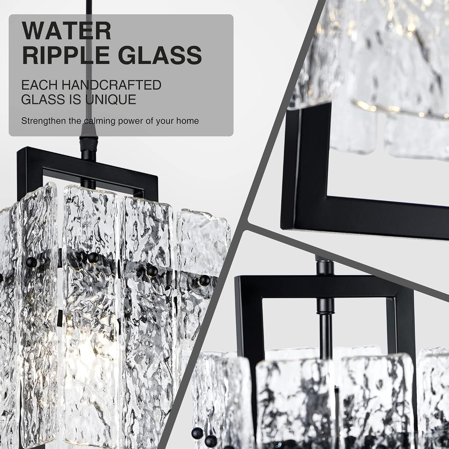 Water Ripple Crystal Adjustable Black Pendant Light