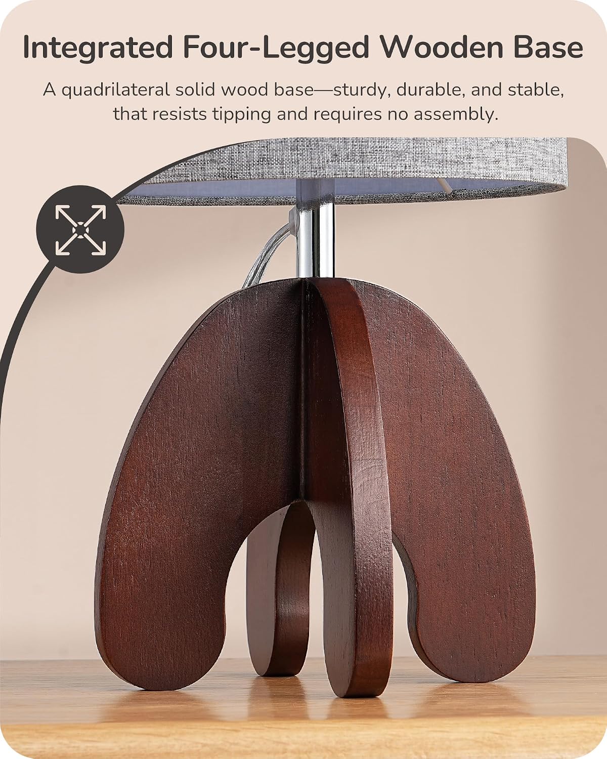 Grey Linen Wood Base Bedside Table Lamp