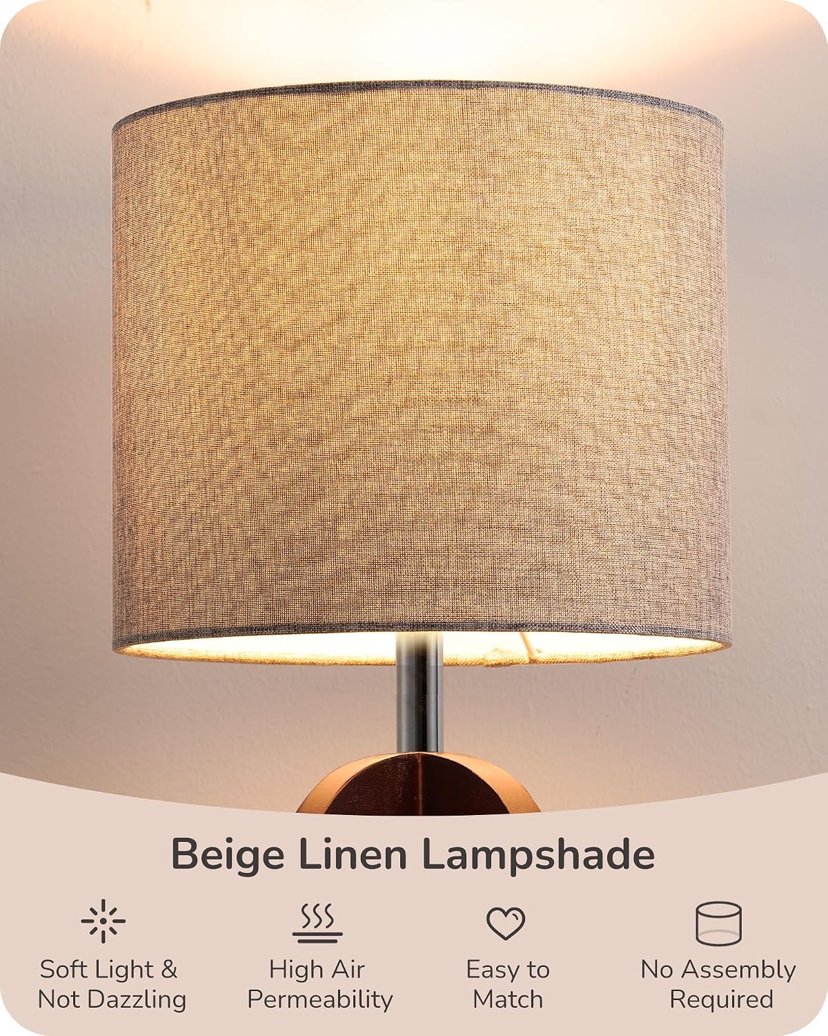 Grey Linen Wood Base Bedside Table Lamp
